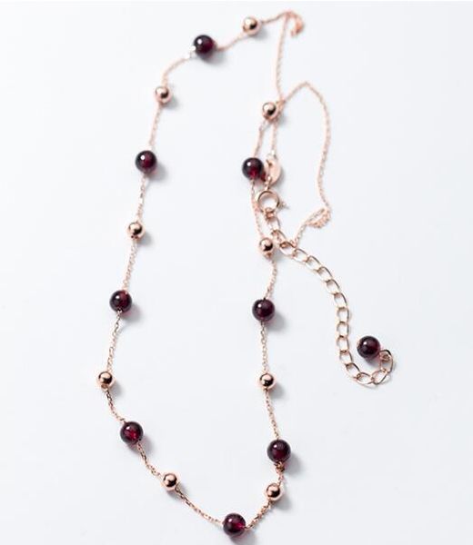 

100% real 925 sterling silver fine jewelry red garnet stone & lucky round beads geometric pendant statement necklace gtlx1624