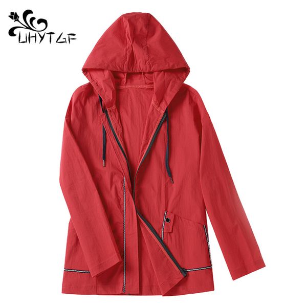 

uhytgf oversized jacket women's casual spring autumn coats fashion hooded windbreaker outerwear red loose plus size coat 47, Black;brown