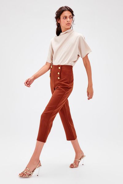 

trendyol kahverengi button detail pants twoaw20pl0096, Black;white