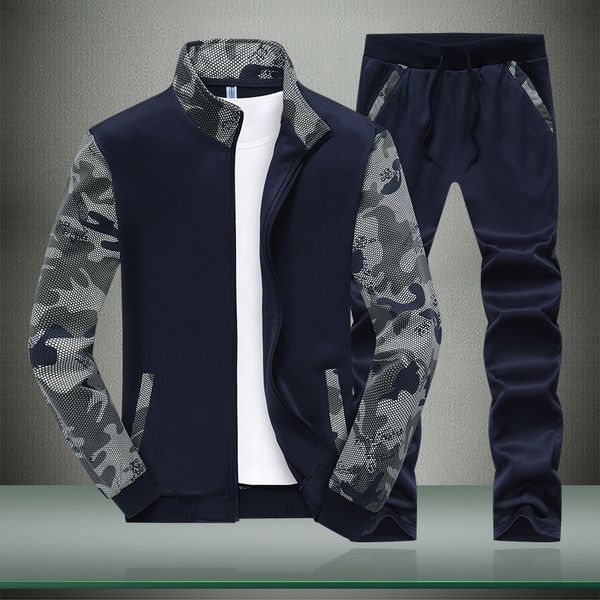 

men's tracksuits 2020 new male leisure lead camouflage sleeve fashion men sweatshirt sporting pants casual sportswear fitness, Gray