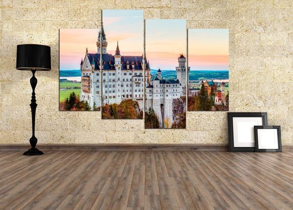 

4pcs/set unframed white castle landscape hd print on canvas wall art picture for hall and living room decor