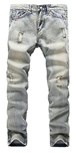 

okilr pjik men's straight slim fit ripped jeans with distressed holes relaxed denim pants, Blue