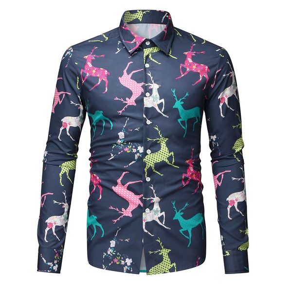 

men shirt long sleeve chrismate party casual festival slim 3d printing shirts blouse slim fit camisa masculina, White;black