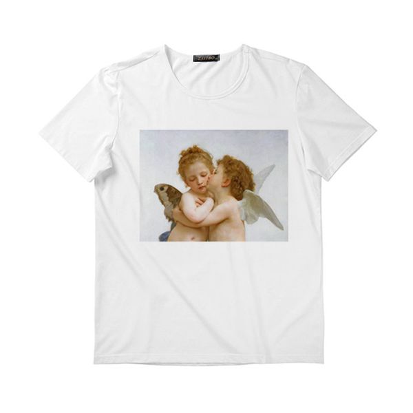 

женская мода kawaii angel печатные футболки лето свободные короткие рукава o-образным вырезом повседневная одежда топы тройник, White