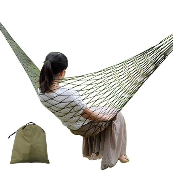 

single person mesh nylon hammock portable for camping beach outdoor leisure hanging bed swing furniture ulatralight new