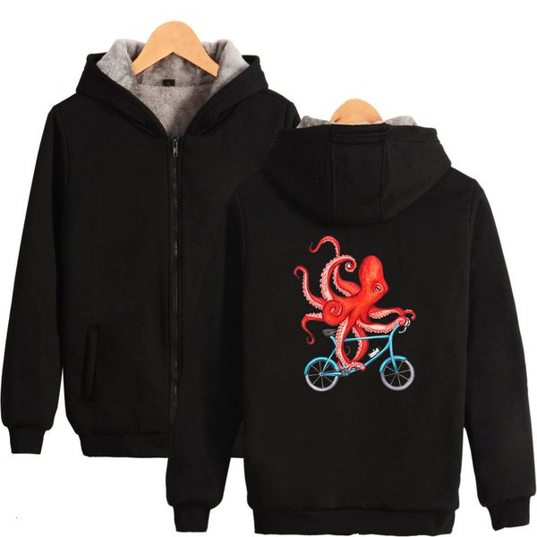 

рубашка octopus утолщение zipper даже cap мужской женский стиль свитера футболки, Black
