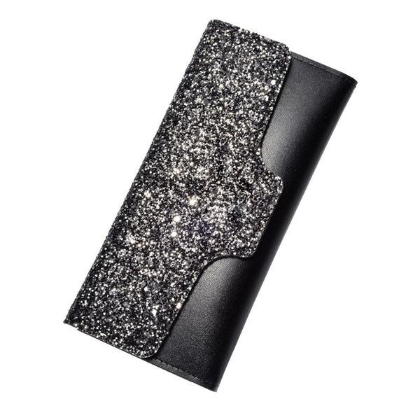 

fashion women glitter sequined trifold long wallet card cash holder clutch purse