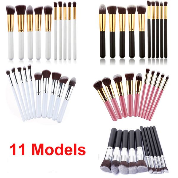 10 Stück synthetisches Kabuki-Make-up-Pinsel-Set mit Nylonhaar, Holzgriff, Kosmetik, Foundation, Blending, Rouge, Make-up-Werkzeug, DHL-freies Verschiffen