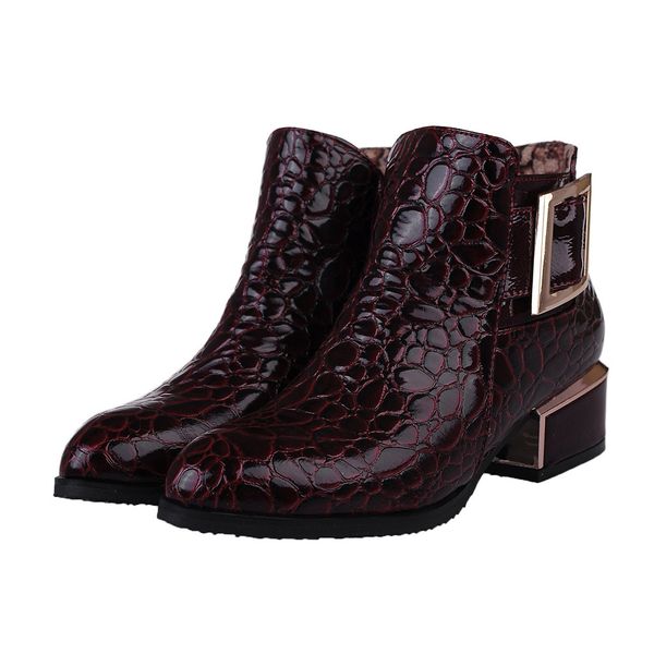 

jaycosin 2019 women ankle boots autumn wintern female casual shoes woman flat fashion crocodile pattern buckle pointed toe boots, Black