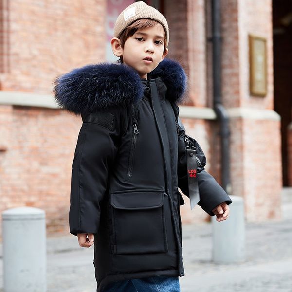 

kids jacket designer clothing winter new big raccoon fur collar real fur collar down jacket goose down padded boys down jacket custom, Blue;gray