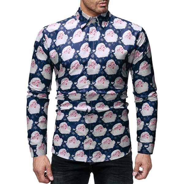 

kancoold 2019 new camisa masculina ugly christmas man shirt casual 3d printed santa leisure long sleeve regular blouse nov8, White;black