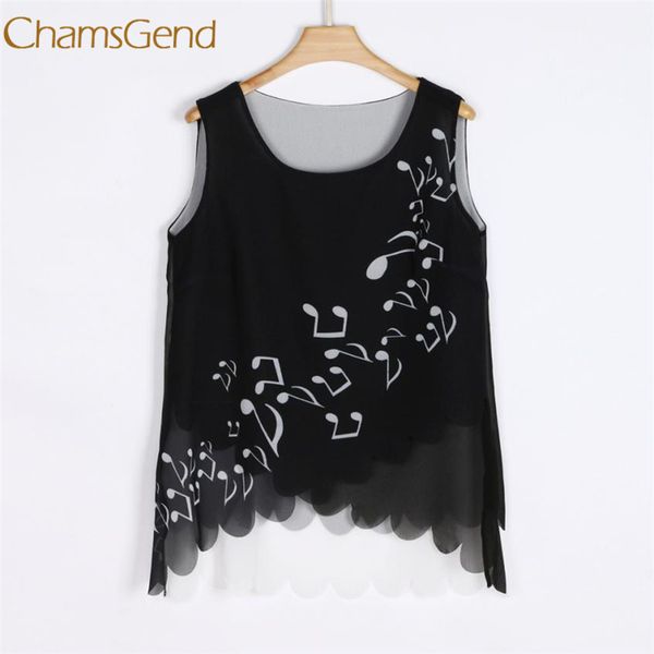 

chamsgend 2018 женщины печати шифон рукавов top vest танк рубашка блузка cami топы l0314, White