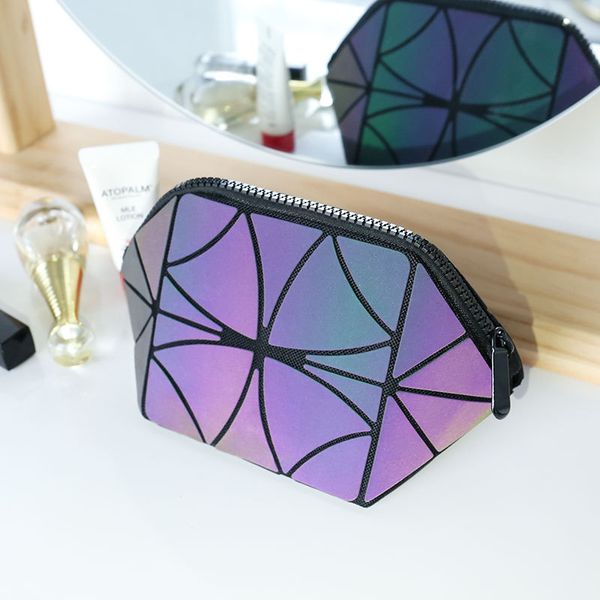 

geometric diamond laser makeup bags for women luminous discoloration shell irregular handbags cosmetic bag pu folding storage bag new