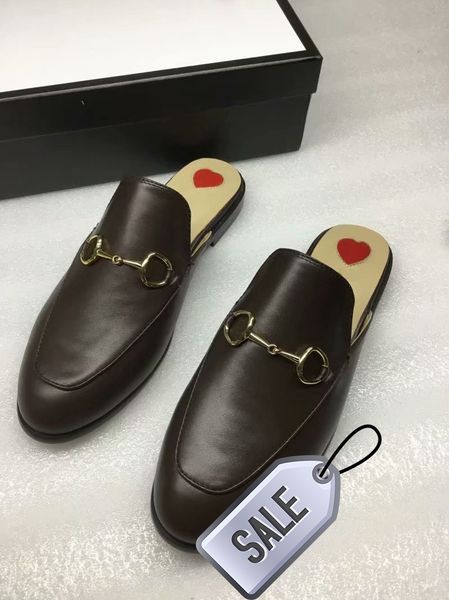 

new salenewluxury mules men's and women's slippers princetown designer classic slippery metal buckle beach slippers soft lazy shoe, Black