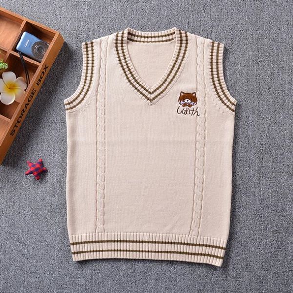 

jk uniform sweater vest preppy style dog embroidered sleeveless sweaters khaki stripes cute harajuku japanese knitted waistcoat, Black;white