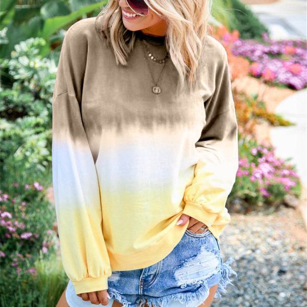 

autumn fashion gradient color print hoodies women sweatshirt o neck long sleeve pullover female tracksuit, Black