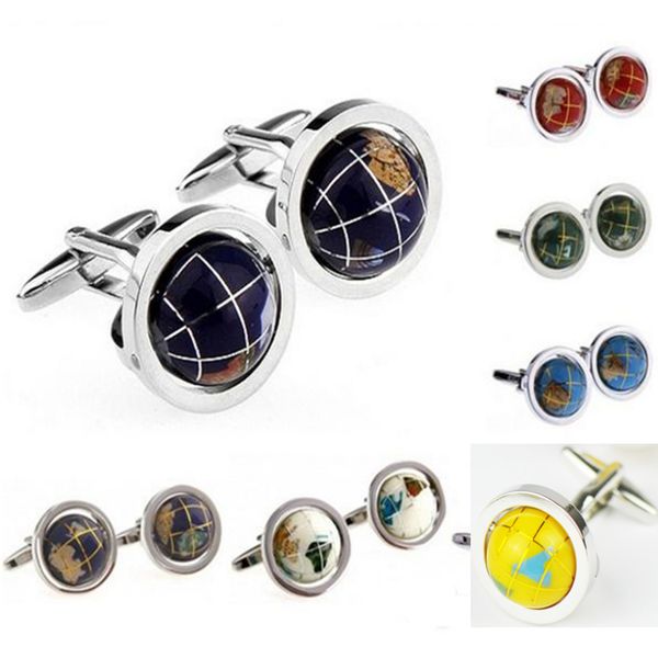 Globo Cuff Link 6 cores 3D Abotoaduras de Moda homens abotoaduras abotoaduras de botão Francês para o Dia dos Pais presente de Natal