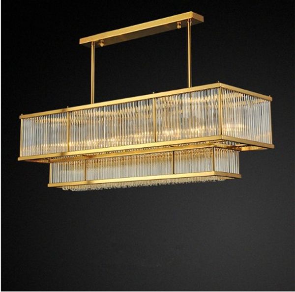 Lampadario di lusso per sala da pranzo post-moderno Tubo di vetro in metallo dorato Lampada a sospensione rettangolare a lustro Lampada da cucina per soggiorno