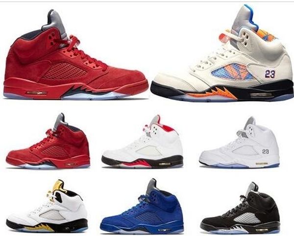 

men basketball 5 5s international flight flight suit blue suede camo grey og black metallic cdp sneakers trainers sports shoes 8-13