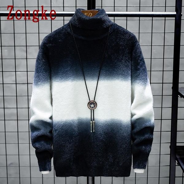 

zongke gradient color knitted sweater men clothing mens turtleneck pull sweaters turtleneck men pullover 2020 autumn winter 3xl, White;black