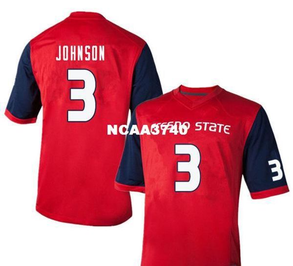 

women fresno state bulldogs keesean johnson #3 ladies real embroidery college football jersey size s-4xl or custom any name or number jersey, Black;red