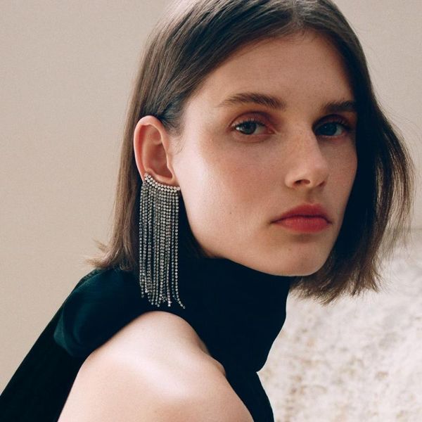 

dangle & chandelier shiny rhinestone chain tassel earrings for women jewelry fashion brand collection accessories, Silver