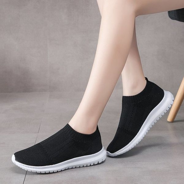 

2020 summer women's sneakers vulcanized shoes sock sneakers women slip on flat shoes women plus size loafers ladies, Black