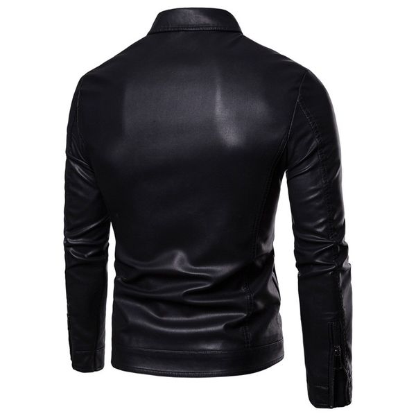

autumn and winter new style 2018 men's fashion solid color fold-down collar multi-pockets large size pu leather jacket men's jk1, Black
