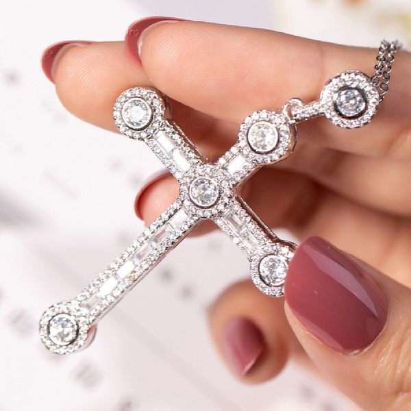 

new 925 silver exquisite bible jesus cross pendant necklace for women men crucifix charm simulated platinum diamond jewelry n027