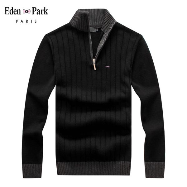 

eden park business pulls casual knitted pullover male autumn winter new cotton slim sweater mens black gray blue 723, White;black