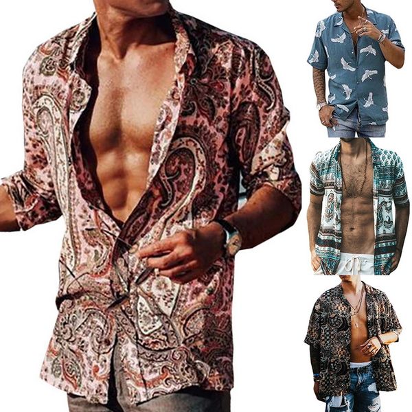 

camisa masculina летняя мужская причинная рубашка с длинным рукавом с принтом вертикальная посадка тонкая блузка топ гавайский стиль 2020 му, White;black