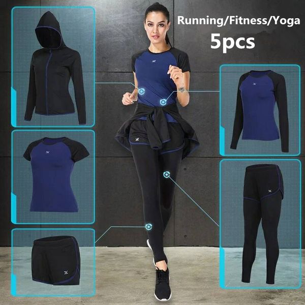 

vansydical 2020 women's sports suits fitness yoga set running sportswear quick dry training jogging gym sports clothes set 5pcs, White;red