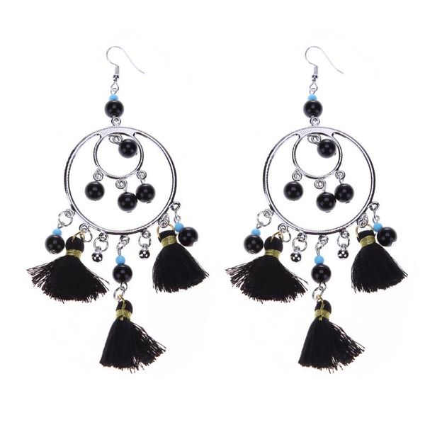 

bohemia multicolor long tassel earrings boho dangle earrings charm jewelry brincos bijoux vintage big circle beads earring, Silver