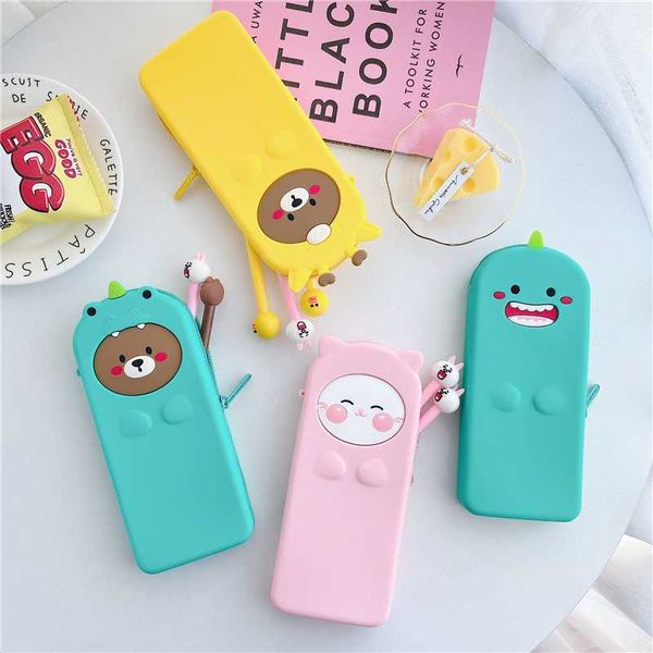 

silicone pencil case school supplies kawaii stationery school office cute pencil box pen bags for students kids storage bag