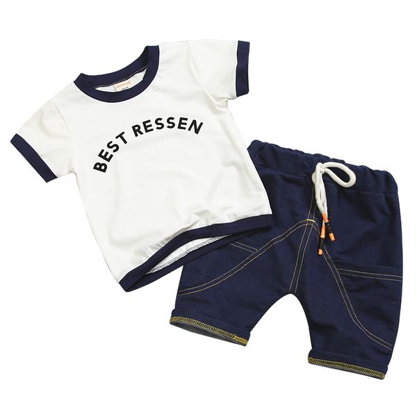

fashion summer children boys girls clothes kids cotton letter t-shirt short 2pcs/sets toddler clothing sets infants tracksuits, White