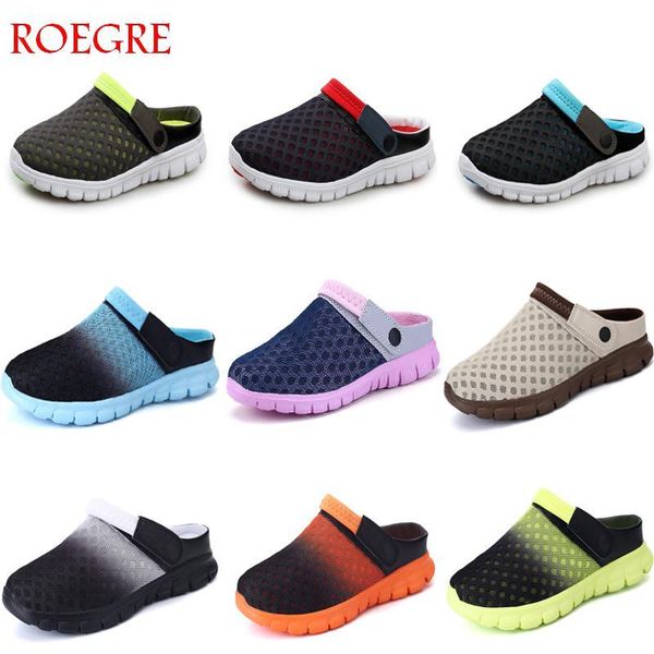 

summer men sandals colorful couples beach shoes breathable comfort mesh thick bottom slippers man baotou hole shoes large 35-46 y200702, Black