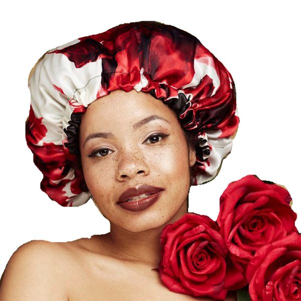 

women double layer silky du-rag hair cover accessories wave caps rags floral bonnet salon hat turban durag doo rag headwrap