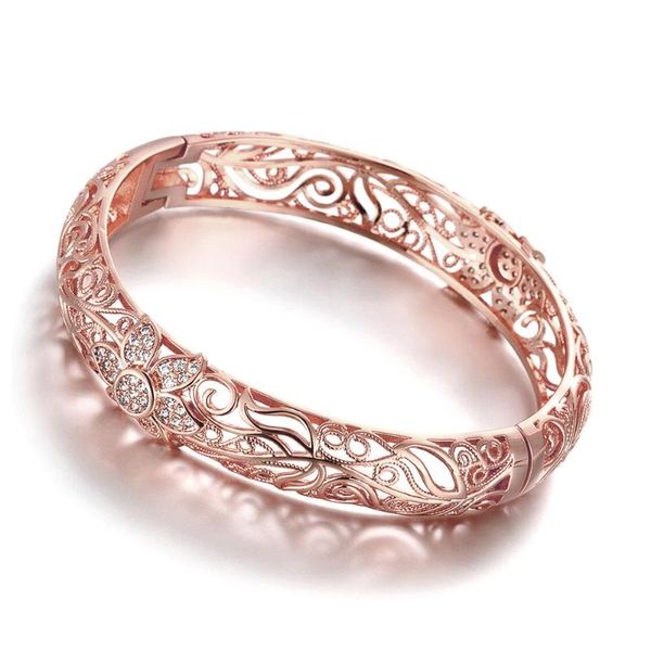 

new fashion rose gold color women's gold zircon hollow pattern bangle bracelet jewelry for party gift, Black