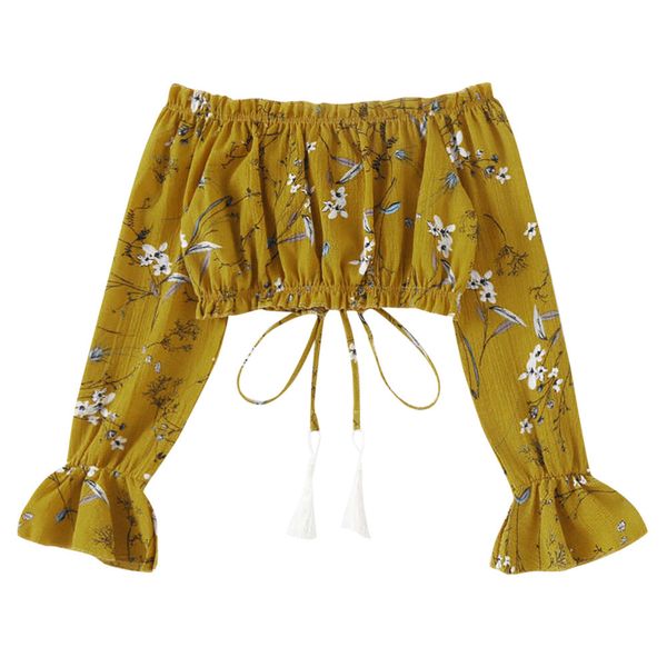 

2020 women blouses summer womens clothing sundress off shoulder chiffon long sleeve print blouse clothes shirt, White