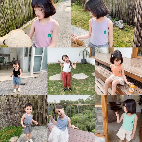 

2020 children's camisole vest oxygen green fun cartoon face solid color sling girl's vest c520, Blue