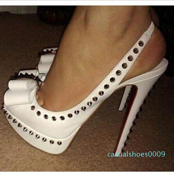 

original logo} fashion rivets fish mouth luxury designer red bottom bottoms high heel women dress shoes h21 c09, Black