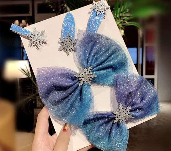 

christmas snowflake hair accessories crystal hair clips for women winter ties girls hairpins blue scrunchies we-41, Slivery;white