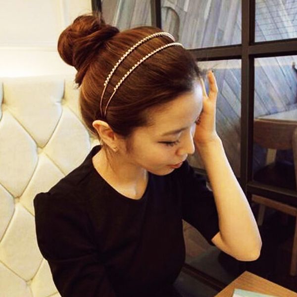 

2019 new korean double rhinestone pearl hair accessories headband exquisite crystal headband shiny metal hairband hair hoop