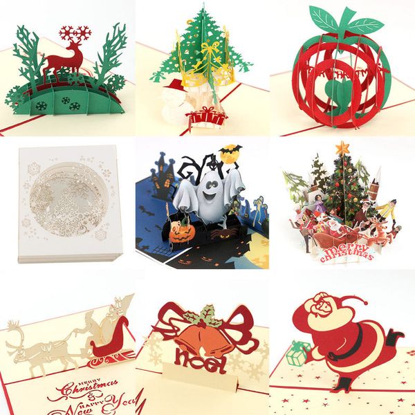 

3d up greeting cards christmas halloween holiday postcard xmas gift diy