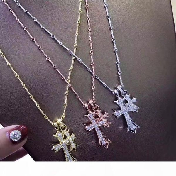 

luxury classic designer 18k gold plated cross pendant short chain necklace for women jewelry, Silver