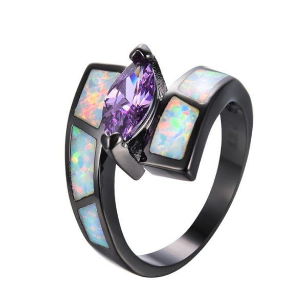 

black gun plated 3 colors opalite opal geometric finger ring with cat eye stone for engagement jewelry, Slivery;golden