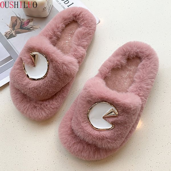 

2019 winter women indoor slippers home shoes fur slippers warm shoes woman house ladies slip on flats female, Black