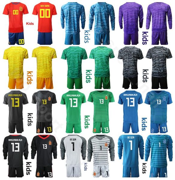 

youth spain long goalkeeper gk goalie soccer jersey set kids 1 de ger 1 casillas 23 reina 13 arrizabalaga football shirt kits uniform, Black