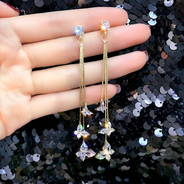

2020 new fashion long pendant alloy trendy women dangle earrings tassel earrings butterfly super fairy jewelry for female, Silver