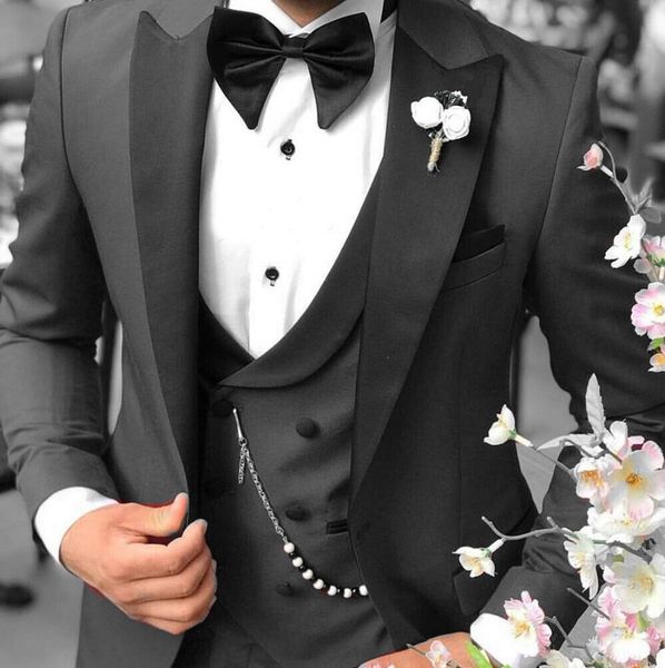 

classic one button handsome groomsmen peak lapel groom tuxedos men suits wedding/prom man blazer ( jacket+pants+vest+tie) w113, Black;gray